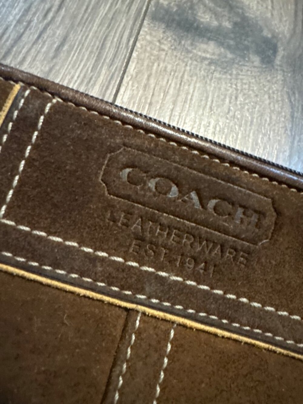 VTG Y2K Coach Brown Suede Leather Wristlet Clutch With Zip Closure & Strap